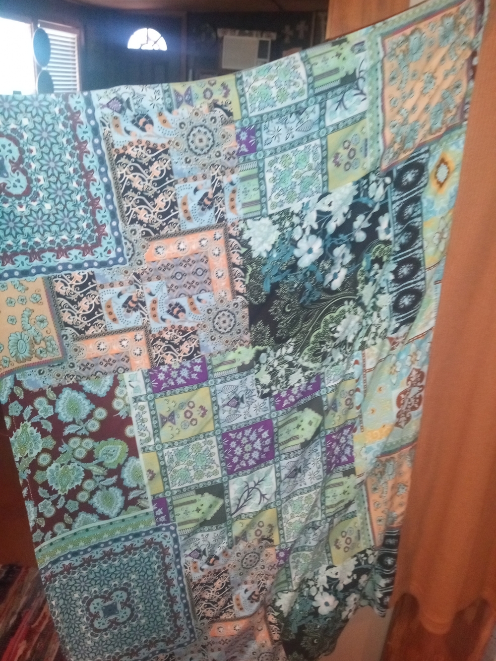 DAVI & DANI Rust Tunic with Sequin Peace Sign and Multicolor Patterned Sleeves - Picture 4 of 7